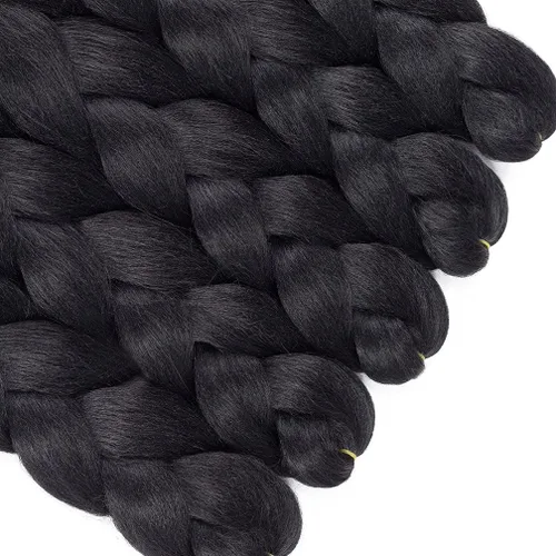 Miniatura 3 de #1B - Cabello trenzado de ganchillo, 5 unids/lote, extensiones de cabello trenzado jumbo de 24 pulgadas, cabello sintético para trenzar fibra