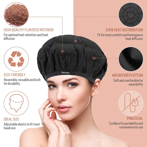 Miniatura 2 de Boloye - Gorro térmico de acondicionamiento profundo de linaza, sin cable, 100% seguro, para microondas, para cuidado del cabello natural y rizado