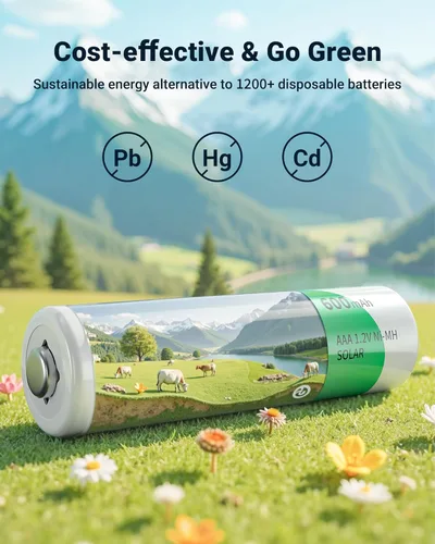 Miniatura 6 de EBL Batería solar AAA para luces solares de repuesto de 1.2 V 600 mAh pilas AAA recargables triple A para control de juegos, control remoto RC