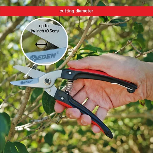 Miniatura 3 de Eden 39006 Tijeras de corte de derivación duraderas, diámetro de corte de 1/4 pulgadas para tallos y ramas, acero al carbono alto, agarre ergonómico
