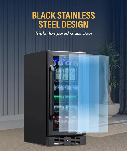 Miniatura 8 de NewAir Refrigerador de bebidas integrado para 96 latas, mini refrigerador pequeño de 15 pulgadas para dormitorio, bar en casa u oficina, Acero