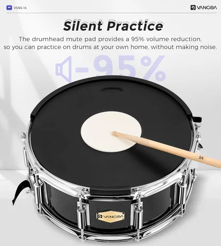 Miniatura 5 de Kit de tambor snare Vangoa con cabeza Remo de 14" x 5.5" para estudiantes de banda escolar de marcha principiantes con soporte, soporte