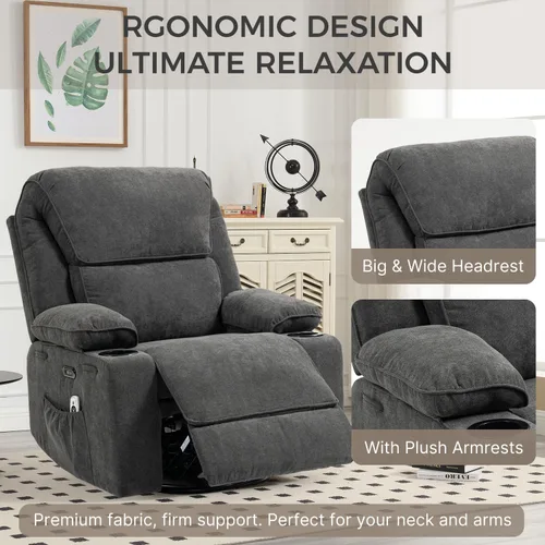 Miniatura 8 de Sillón reclinable eléctrico con balanceo, giratorio y deslizador, silla de guardería con botón de un toque, masaje vibratorio y calor, puertos