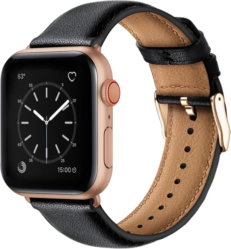 Miniatura 19 de SUNFWR Correas de cuero compatibles con Apple Watch de 1.61, 1.57, 1.5 pulgadas para hombres y mujeres, correa de repuesto de cuero genuino de grano