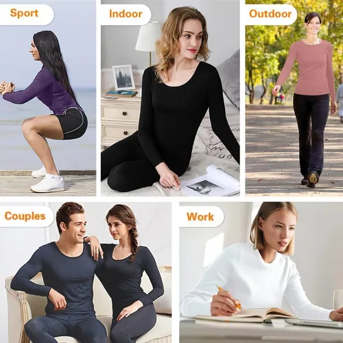 Miniatura 6 de SIMIYA Conjunto de ropa interior térmica para mujer, manga larga, corte libre, forro polar, capa base para clima frío