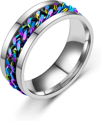 Miniatura 3 de Anillo de acero de titanio para hombre, alianza con borde y centro giratorio