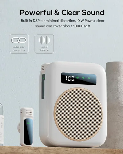 Miniatura 5 de Micrófono inalámbrico con amplificador de voz, amplificador de voz portátil de 2000 mAh, altavoz Bluetooth recargable con 2 micrófonos de solapa
