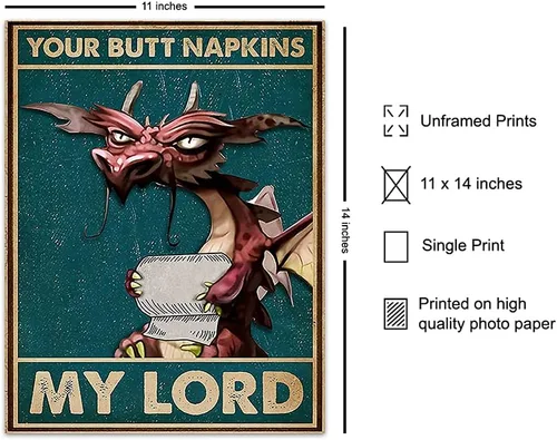 Miniatura 2 de Your Butt Napkins My Lord - GRANDE 11 x 14 - Decoraciones de dragón - Divertido arte de pared de baño - Decoración gótica gótica de baño - Impresión