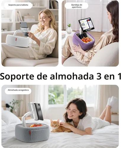 Miniatura 4 de LULULOOK Soporte de almohada Kindle ultra esponjoso para leer, soporte de almohada para tableta con cuenco de aperitivos y brazo plegable compatible