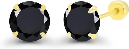 Miniatura 2 de Aretes de tuerca con tuerca de oro macizo de 14 quilates, hipoalergénicos, 0.197 in, con piedra natal redonda