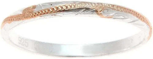 Miniatura 3 de Arthur's Jewelry Anillo de plata de ley 925 de 2 tonos chapado en oro rosa rosa de 0.079 in con desplazamiento hawaiano grabado a mano tamaño 1 a 9