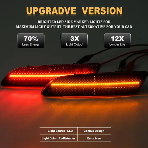 Miniatura 2 de Luces LED laterales para Chrysler Crossfire 2004 2005 2006 2007 2008 Chrysler Crossfire delanteros ámbar/traseros rojos marcadores LED Park Running