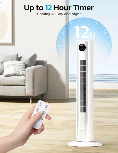 Miniatura 4 de ZAFRO Ventilador de torre para dormitorio, ventilador oscilante de 90° con 4 modos, 3 velocidades, velocidad de 25 pies/s, temporizador de 12 horas