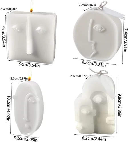 Miniatura 2 de 4 unids/paquete de 3D Geometría abstracta cara humana vela molde de silicona DIY pastel de fondant hecho a mano jabón yeso resina epoxi aroma aroma