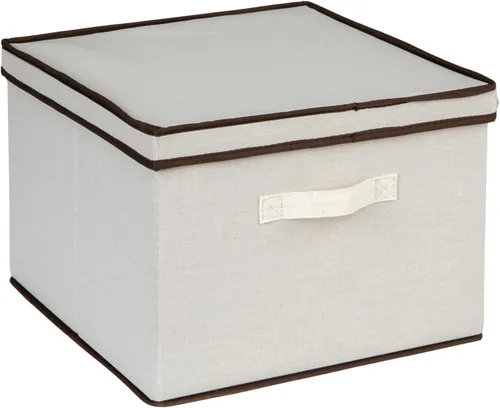Miniatura 15 de Household Essentials 513 - Caja de almacenamiento con tapa y asa, lona beige natural con ribete marrón, tamaño grande