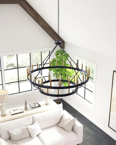 Miniatura 4 de yzzy Candelabro de 36 luces estilo vela de 2 niveles estilo vela colgante de 47 pulgadas, candelabros de hierro forjado para sala de estar, pasillo