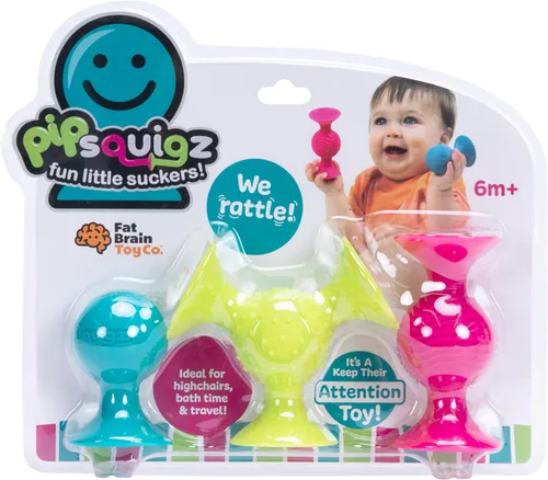 Miniatura 3 de Fat Brain Toys pipSquigz, juguetes sensoriales para bebés de 6 meses en adelante, juguete de ventosa y sonajero