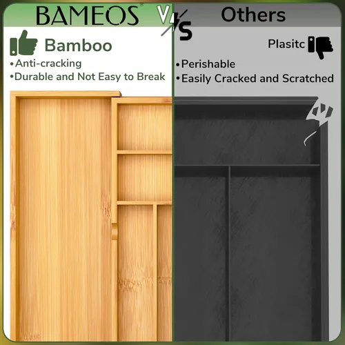 Miniatura 4 de BAMEOS Organizadores de cajones de bambú para cubiertos, organizador de cajones de utensilios de 11.9 pulgadas para cajones de cocina, organizador