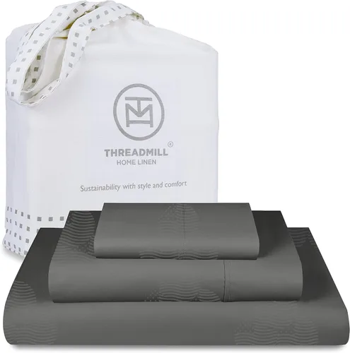 Miniatura 24 de Threadmill Sábanas 100% Algodón para Cama Tamaño King Juego de Sábanas de 4 Piezas para Cama King Suave, Transpirable y Ligero Satén de Damasco