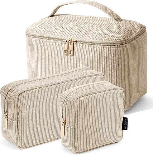 MAGEFY Pequeña bolsa de maquillaje para bolso, mini bolsa de cosméticos de pana, linda bolsa cosmética para mujeres con bolsillos deslizantes