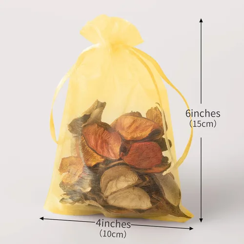 Miniatura 3 de YHJZ 100 bolsas de organza doradas, bolsas de malla pequeñas de 4 x 6 pulgadas con cordón, bolsas de regalo de joyería para bodas, fiestas, Dorado