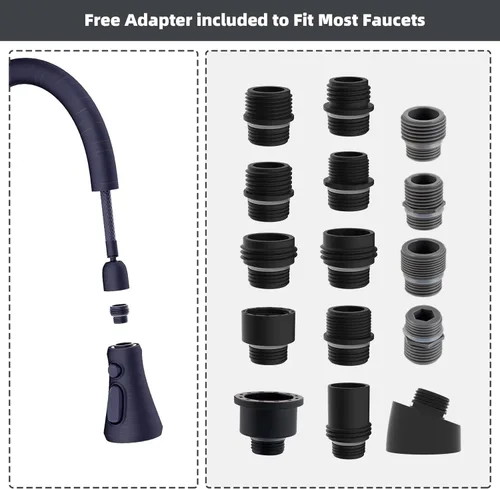 Miniatura 4 de Hibbent Cabezal pulverizador extraíble, boquilla rociadora de 3 funciones certificada por NSF/ANSI/CAN 61 y CUPC, 15 adaptadores, repuesto de Bronce