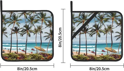 Miniatura 2 de Juego de 2 soportes para ollas resistentes al calor, para cocinar en el microondas, surfista hawaiano en soportes ondulados para ollas para horno