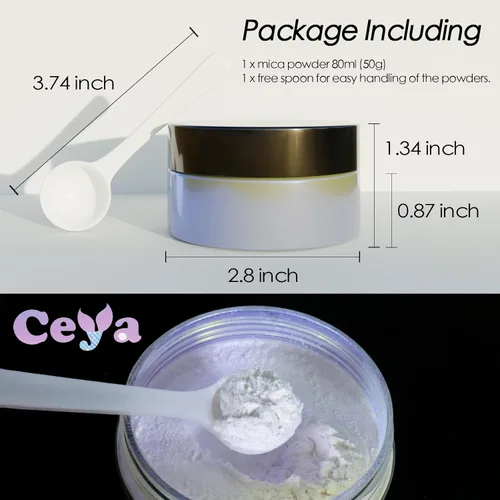 Miniatura 4 de Ceya Polvo de Mica Interferencia, 50g/1.8oz Polvo de Cromo Zafiro Fantasma, Pigmento de Efecto Perlaceo con Cambio de Color de Grado Cosmético