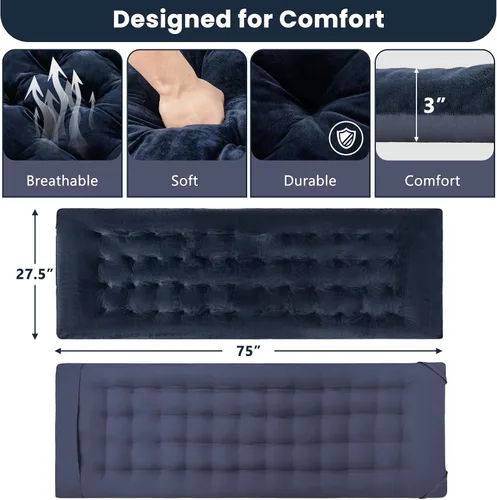 Miniatura 2 de Giantex Almohadilla para cuna de campamento, 75 x 27.5 x 3 pulgadas, cojín reclinable con 4 correas de fijación, cojín grueso para silla de descanso