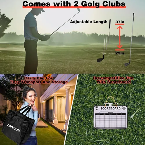 Miniatura 4 de Juego de golf para patio trasero con 2 palos, campo de golf portátil de 6 agujeros, juego de astillado de golf al aire libre para familias