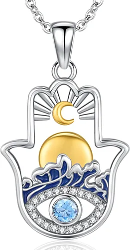 Miniatura 109 de Aniu Joyería de plata de ley 925 Hamsa de Fátima para mujer con circonita cúbica, viene con caja de regalo negra