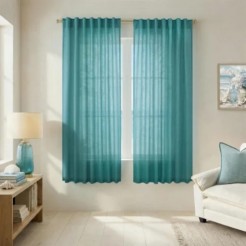 Miniatura 109 de Cortinas de lino azul claro de 90 pulgadas de largo para sala de estar, dormitorio de niñas, guardería, decoración acogedora de verano, bolsillo