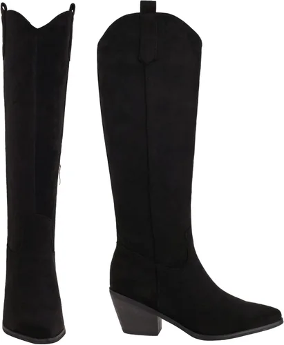 Miniatura 6 de Reitoye Botas vaqueras para mujer, bordadas, vaquera occidental, botas de tacón alto y grueso, con pestañas para tirar