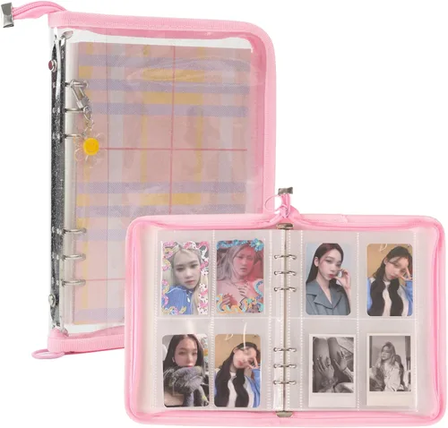 Miniatura 9 de Libro de 4 bolsillos para tarjetas fotográficas K-pop con 30 páginas interiores, 6 anillas, carpeta de tarjetas fotográficas A5, libro para Morado