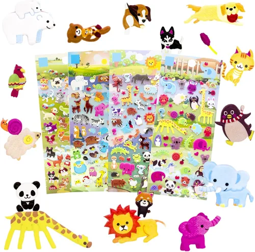 Calcomanías 3D hinchadas para niños, reutilizables para niños pequeños, niños y niñas, 4 hojas – madre hijo, animales, perros, gatos, elefante, Zoo