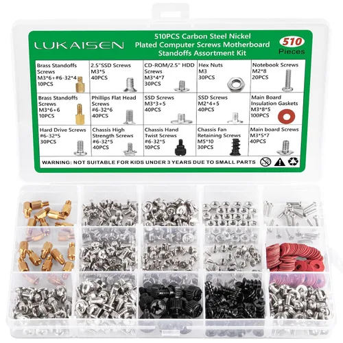 Miniatura 17 de Kit de surtido de 350 tornillos para computadora, separadores de placa base de acero al carbono negro de 6-32 macho a M3 hembra para disco duro SSD