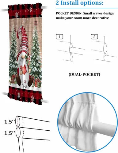 Miniatura 3 de Cortinas de puerta francesa de Navidad para ventana de puerta, panel de cortina con bolsillo para barra con alzapaños para luz lateral delantera