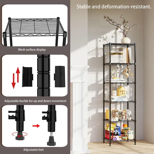Miniatura 5 de REGILLER Estante de almacenamiento de acero con 6 alambres, estantes ajustables para lavandería, baño, cocina, despensa, armario