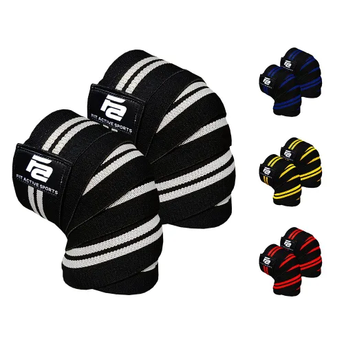 Miniatura 9 de Fit Active Sports Rodilleras para levantamiento de pesas, correas elásticas de soporte de rodilla de 72 pulgadas con cierre de gancho y bucle Blanco