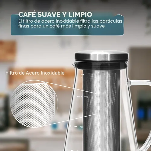 Miniatura 4 de Máquina de café helado, hermética e infusor de té con boquilla. 1.0L. Ovalware RJ3 jarra de vidrio para elaboración con filtro de acero inoxidable