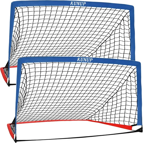 Miniatura 18 de Juego de 2 porterías de fútbol para niños, 5 x 3, 6 x 4, 9 x 5, red de práctica de fútbol plegable con bolsa de transporte portátil para niños