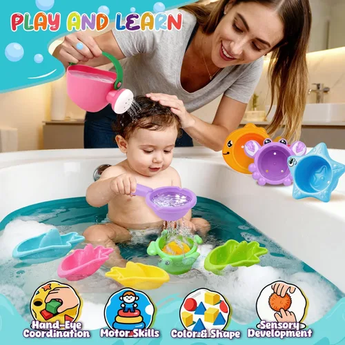 Miniatura 2 de 10 juguetes de baño para niños de 1 a 3 años, juguetes de agua para bañera y piscina para niños pequeños de 1 a 3 años y bebés de 12 a 18 meses