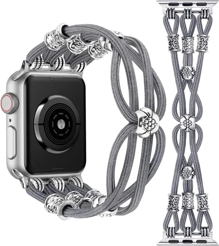 Miniatura 26 de TOYOUTHS Correa bohemia compatible con Apple Watch Band de 1.65, 1.57, 1.57 y 1.49 pulgadas, con cuentas, trenzada, elástica, occidental, elegante