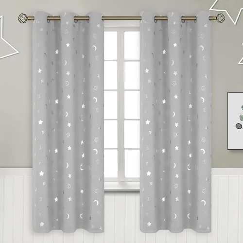 Miniatura 58 de BGment Cortinas opacas para dormitorio infantil, con aislamiento térmico, con ojales, estampado de estrellas plateadas, cortinas para oscurecer