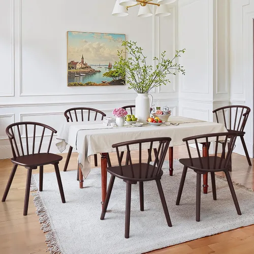 Miniatura 15 de LUE BONA Juego de 4 Sillas de Comedor Negras, Sillas de Comedor de Madera Estilo Granja con Respaldo Semicircular, Silla de Comedor de Husillo
