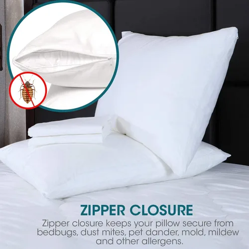 Miniatura 4 de Micropuff Protectores de almohada de tamaño estándar con cremallera, paquete de 2, funda de almohada hipoalergénica suave y transpirable. Funda