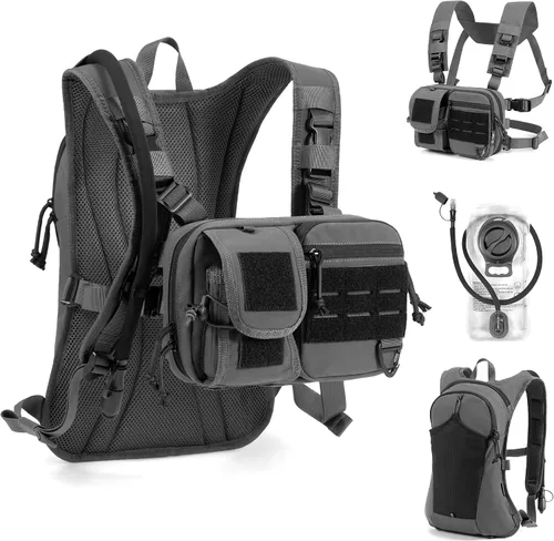 Miniatura 11 de Mochila convertible 2 en 1 para el pecho y mochila de hidratación con vejiga de 2.5 litros, chaleco de hidratación para mujeres y hombres, Negro