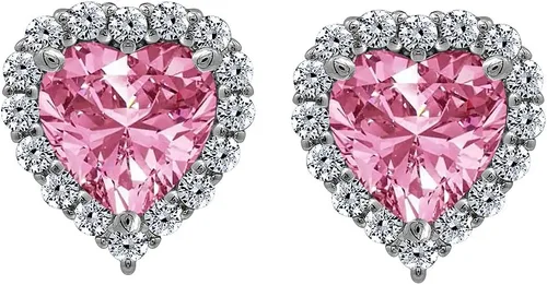 Miniatura 2 de Tienda Collection Platinum Plated Sterling Silver Simulated Birthstone Heart Stud Earrings with Infinite Elements Cubic Zirconia Accents Earrings