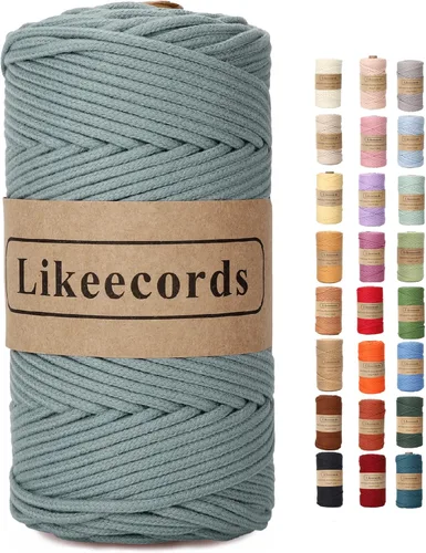 Cordón de Algodón Trenzado 3mm x 109 yardas - Cuerda de Macramé Colorida para Manualidades, Ganchos, Colgantes de Pared - 100% Algodón Natural (Azul