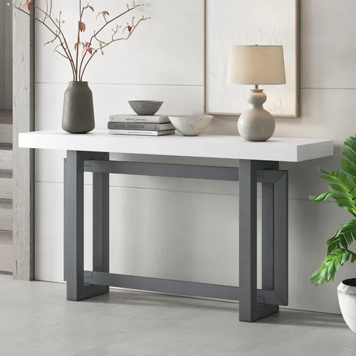 Miniatura 11 de Console Table for Entryway, 59" Wood Sofa Table with Solid Wood Legs, Modern Entryway Table with Geometric Design for Living Room, Hallway
